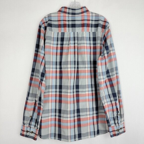 The North Face Long Sleeve Buttonwood Plaid Shirt Mens Size Large Blue Orange - Picture 2 of 14